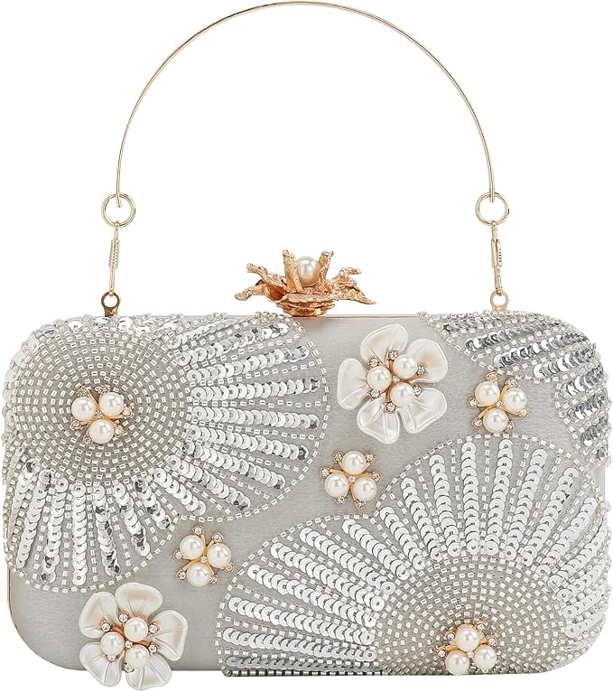 Hand Embroidered Floral Sequin Minaudiere Evening Bag